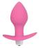 Розовая коническая анальная вибровтулка с ограничителем - 8 см.